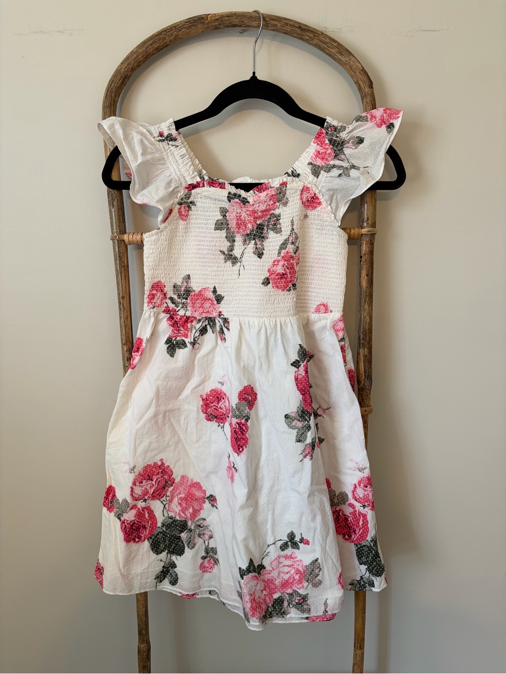 Loveshackfancy Girls White Dress With Pink Rose Print
